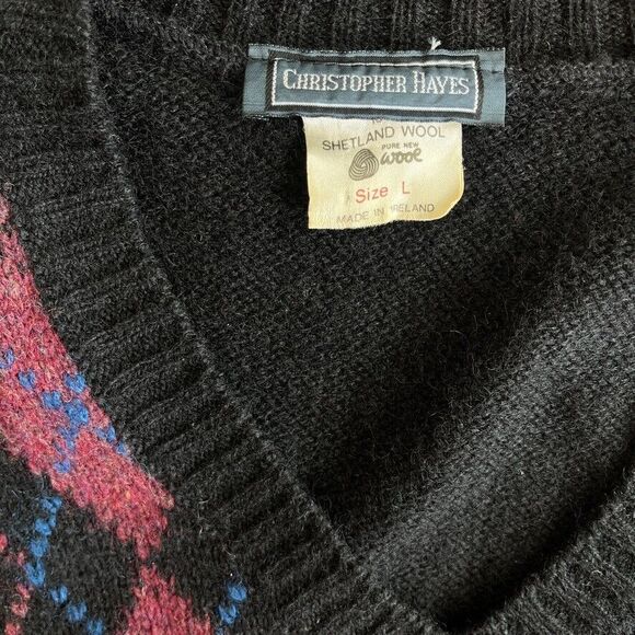 Christopher Hayes Shetland Wool Argyle Sweater Vest Mens L Vtg Preppy Academia - Picture 4 of 8